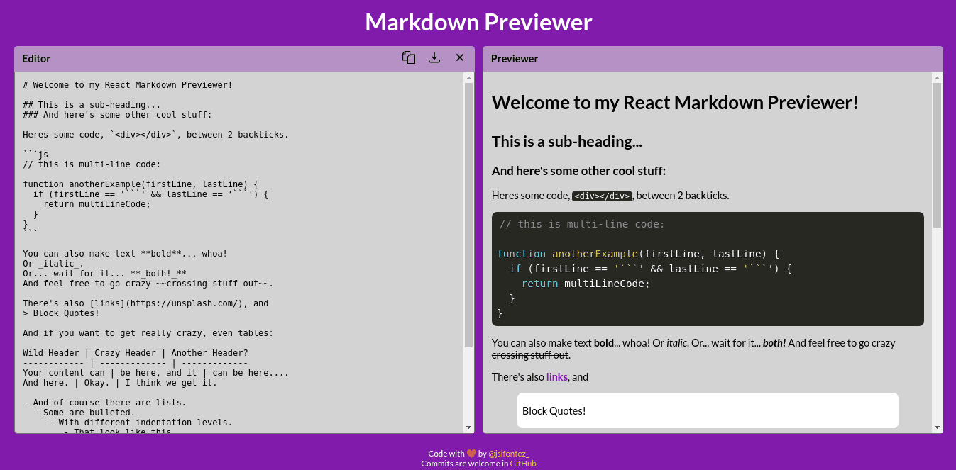 Markdown previewer page